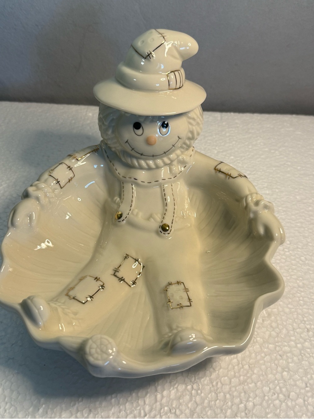 Lenox Cream Ceramic Scarecrow Candy Jewelry Dish Halloween Fall Decor Like New
